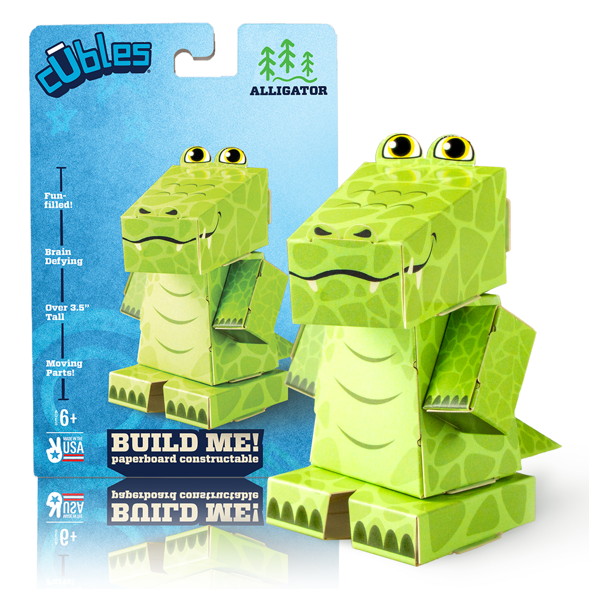 CUBLES North American Animals Alligator paper craft kit featuring precision-cut pieces for easy assembly, designed for kids aged 6 and up.